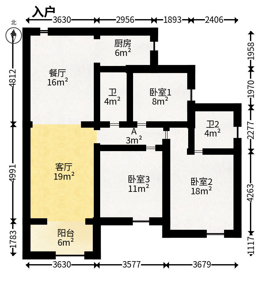 保利大都汇一期、二期  3室2厅2卫   140.00万户型图
