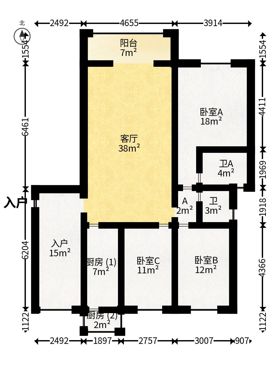 中房F联邦  4室2厅2卫   104.00万户型图