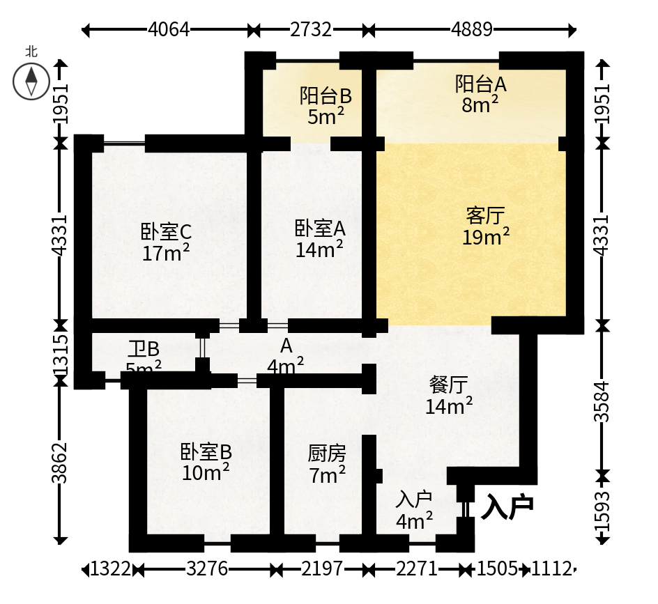 天赐良园  3室2厅2卫   88.80万户型图