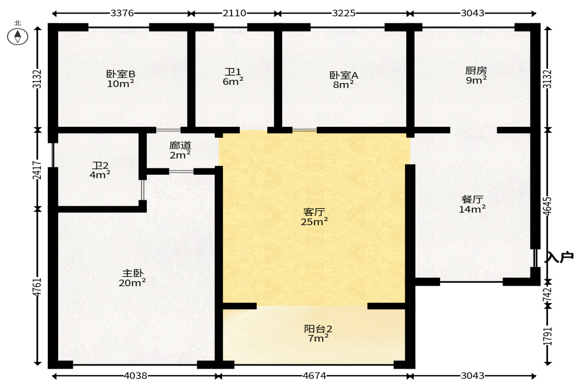 江山帝景哈佛  3室2厅2卫   103.00万户型图