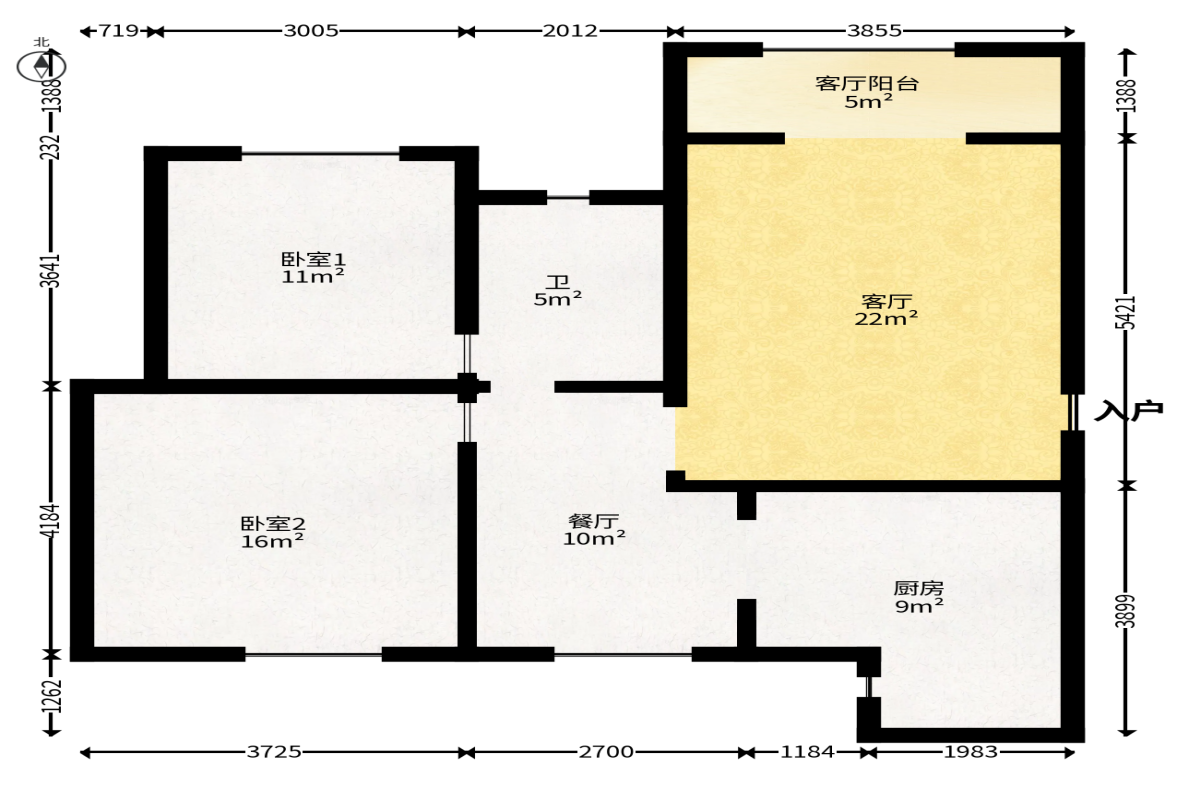 万芙锦城  2室2厅1卫   75.00万户型图