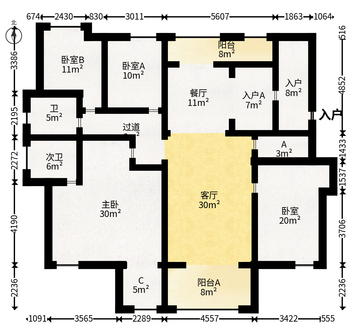 深业睿城  3室2厅1卫   209.00万户型图