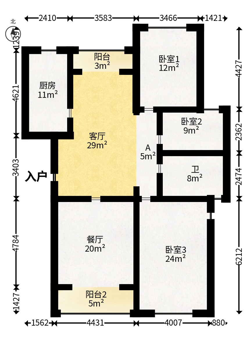 富兴嘉城（富兴汇中央）  3室2厅1卫   136.00万户型图