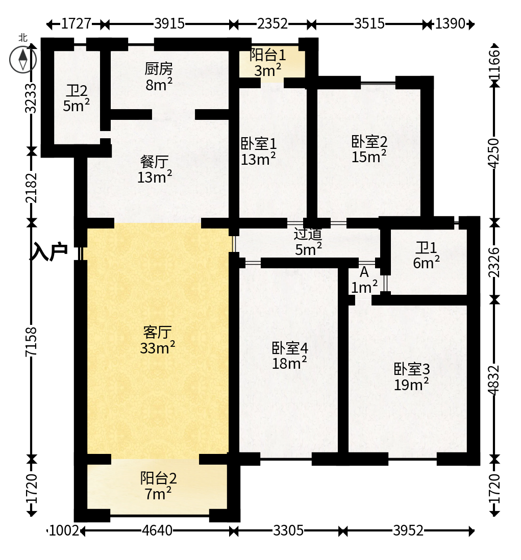 银港水晶城  4室2厅2卫   135.00万户型图