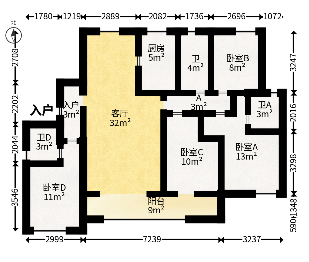 中建梅溪湖中心  4室2厅2卫   283.00万户型图