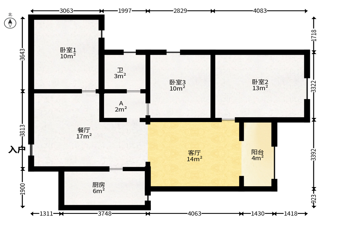 金地格林公馆  3室2厅1卫   86.00万户型图
