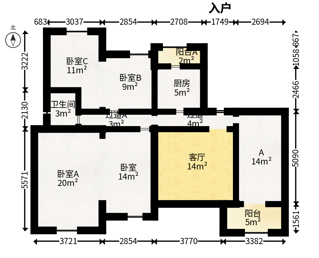 华润凤凰城一期  4室2厅2卫   96.80万户型图