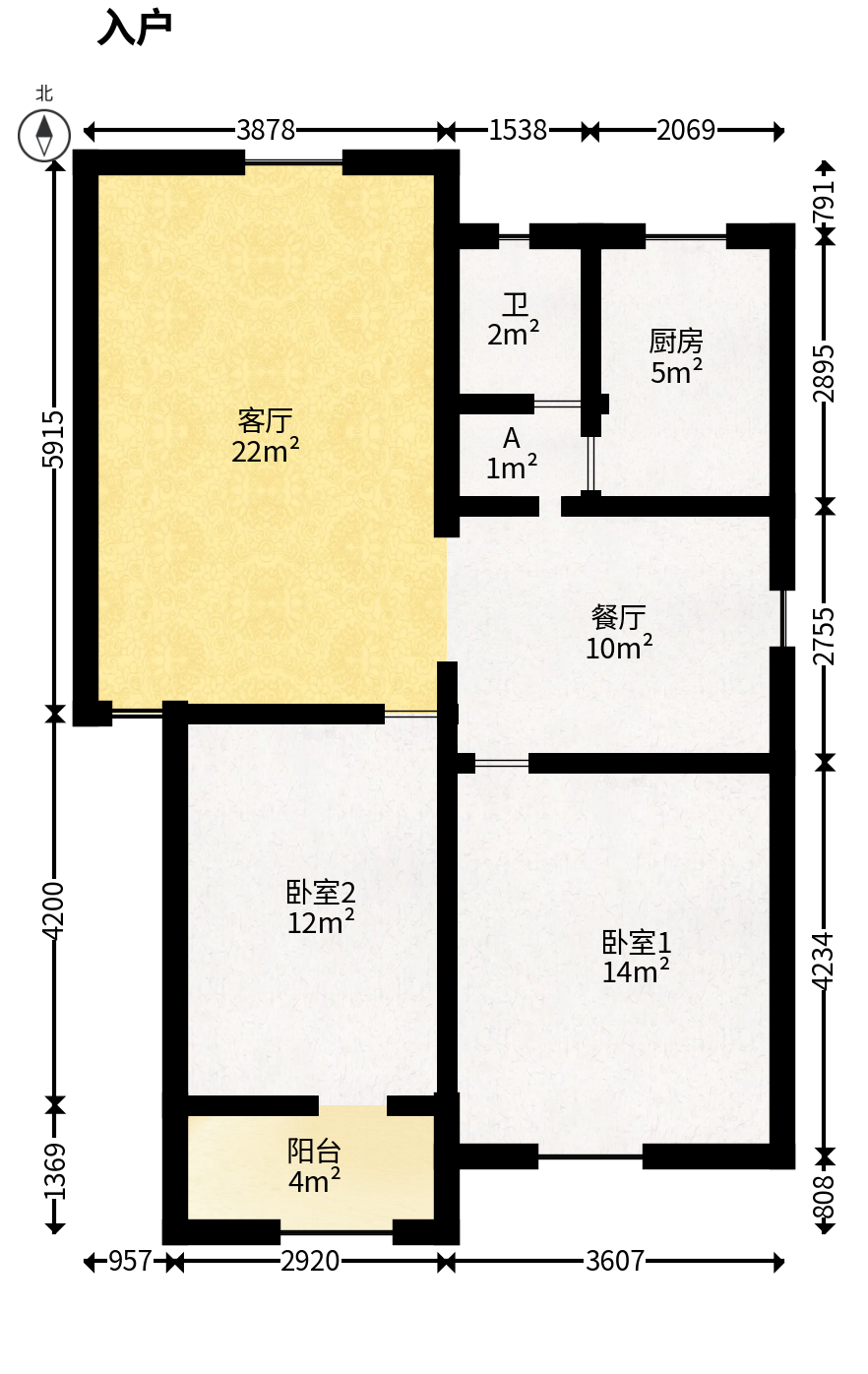 金湘北苑  2室2厅1卫   56.00万户型图