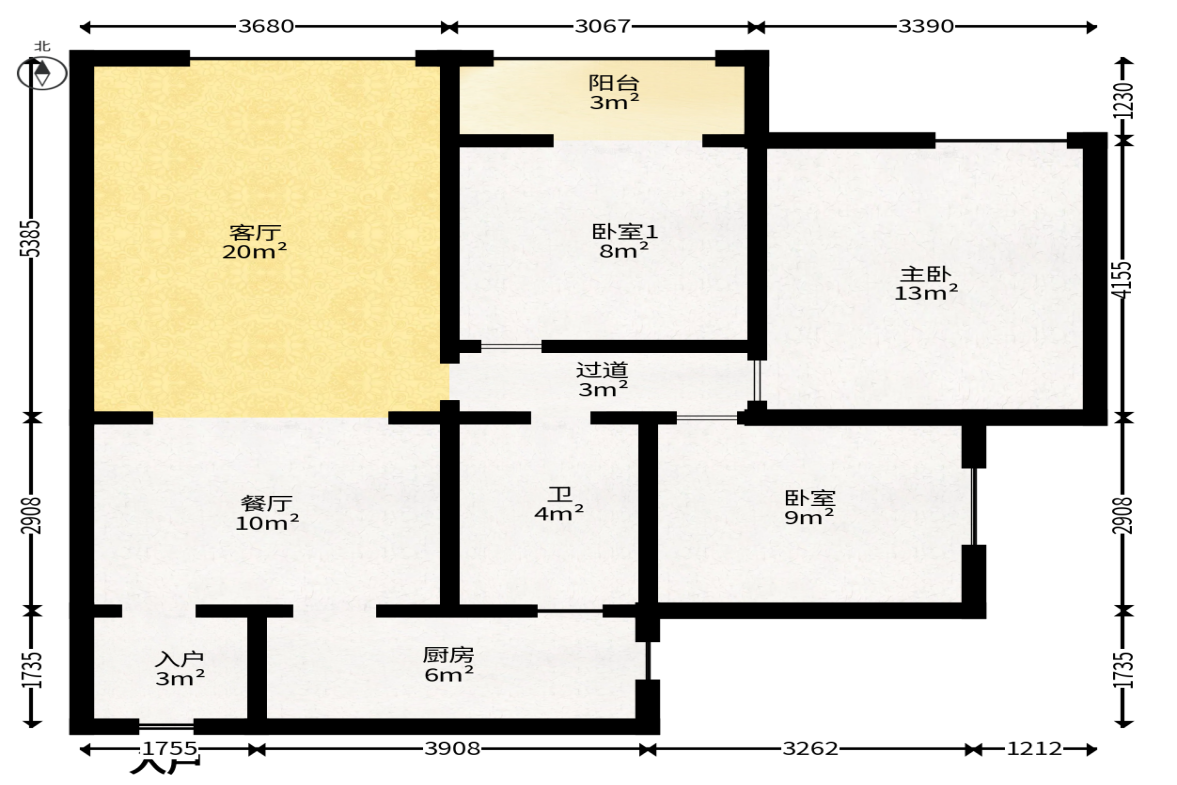 领航江阁  3室2厅1卫   120.00万户型图