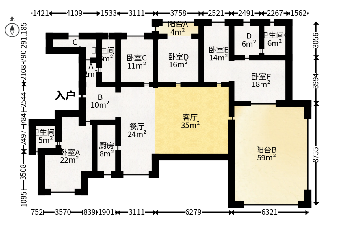 福天藏郡院子  5室3厅3卫   240.00万户型图