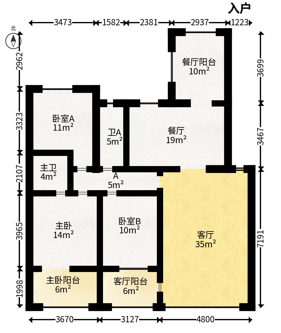 地税三分局（岳麓区税务局）  3室2厅2卫   155.00万户型图