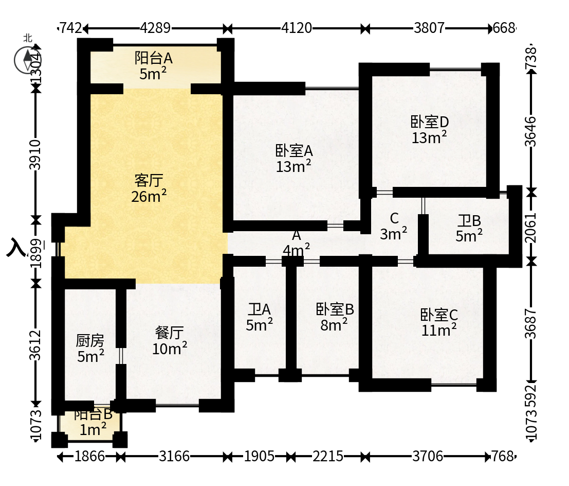 天健壹平方英里（天健芙蓉盛世二期）  3室2厅1卫   185.00万户型图