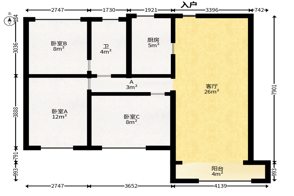 梅溪湖金茂悦（金悦雅苑）  3室2厅1卫   130.00万户型图