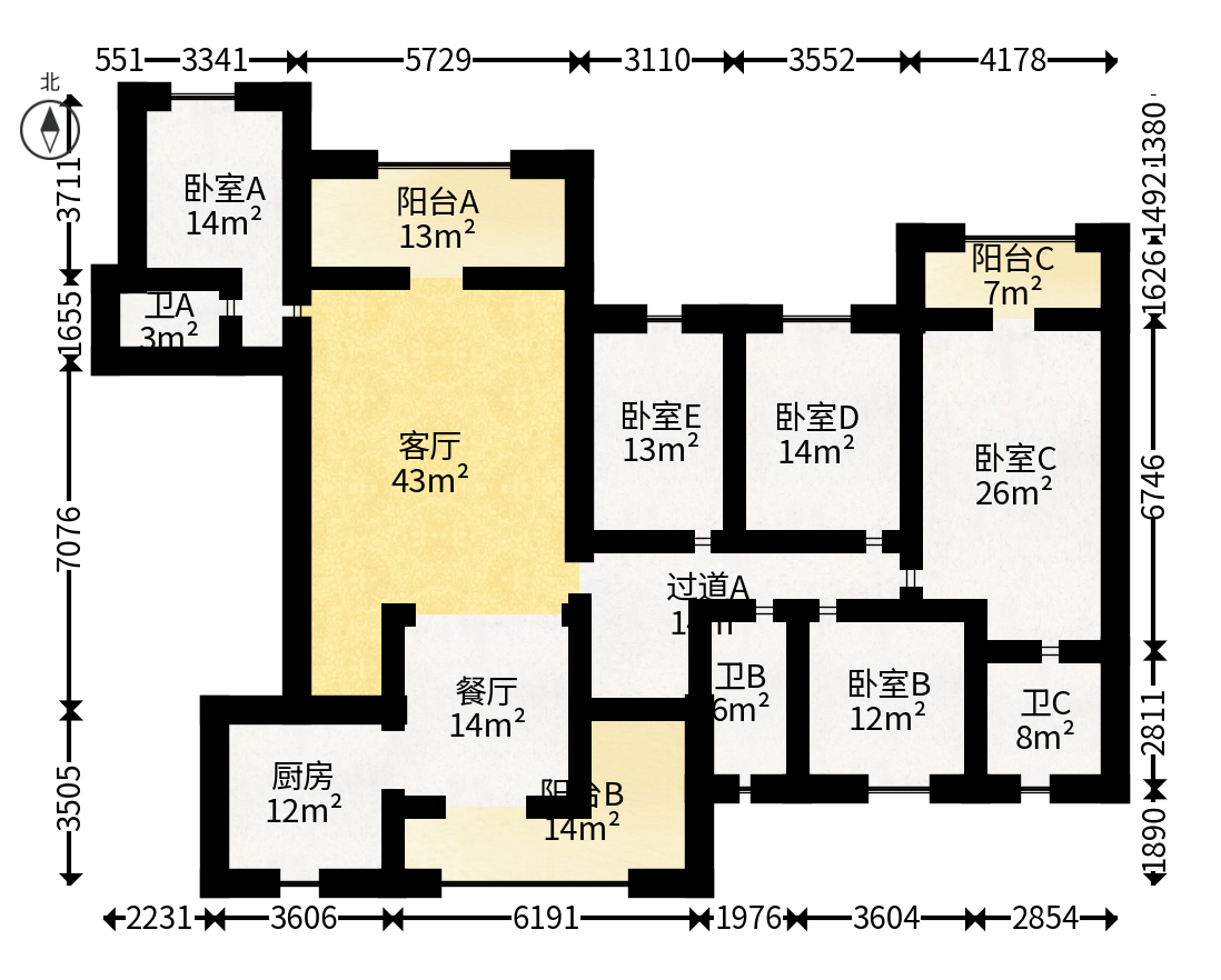 长房半岛蓝湾（观山月）  5室2厅3卫   248.00万户型图