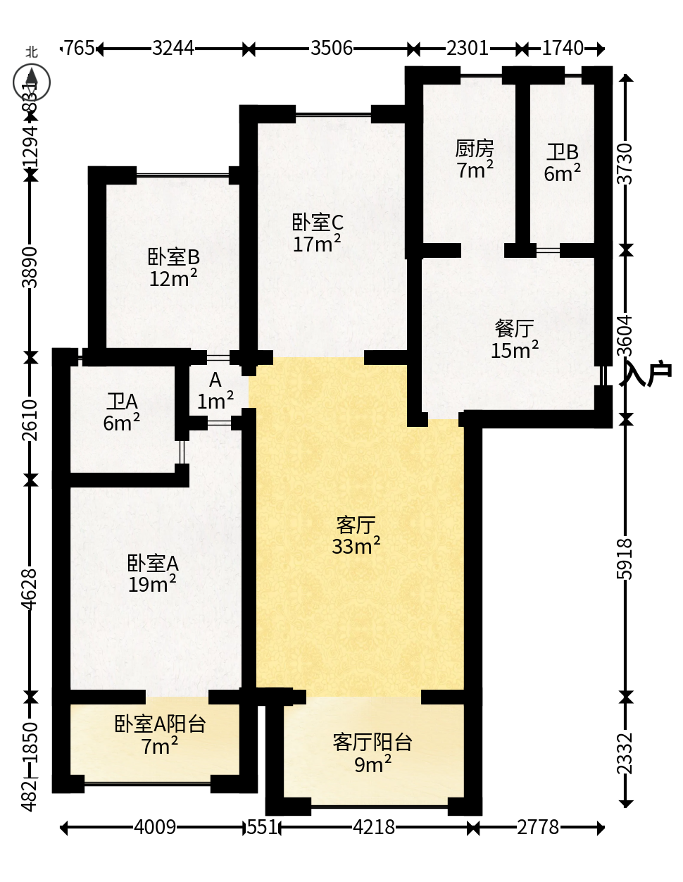 八方小区C区  3室2厅1卫   419.80万户型图