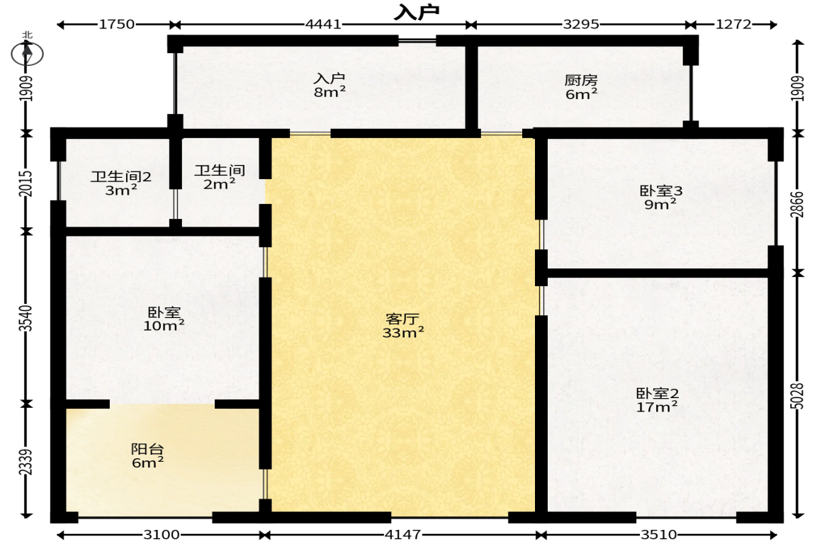 东岸城邦  3室2厅2卫   90.00万户型图