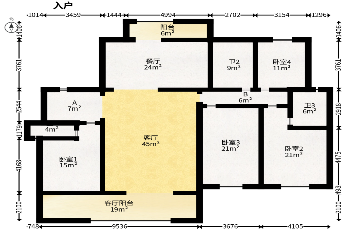 兴铁湘府和园  4室2厅2卫   288.00万户型图