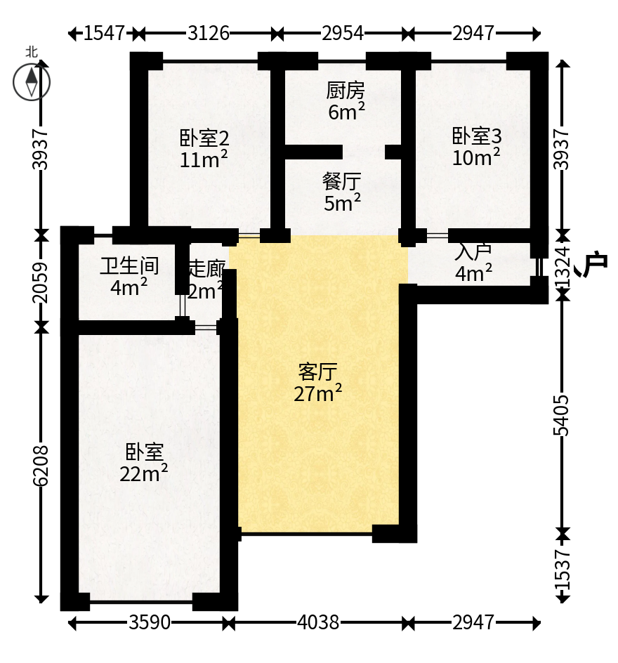 紫御江山  3室2厅1卫   80.00万户型图