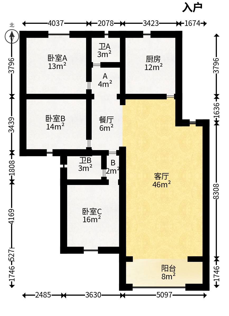 东兴园公寓  3室2厅2卫   120.00万户型图