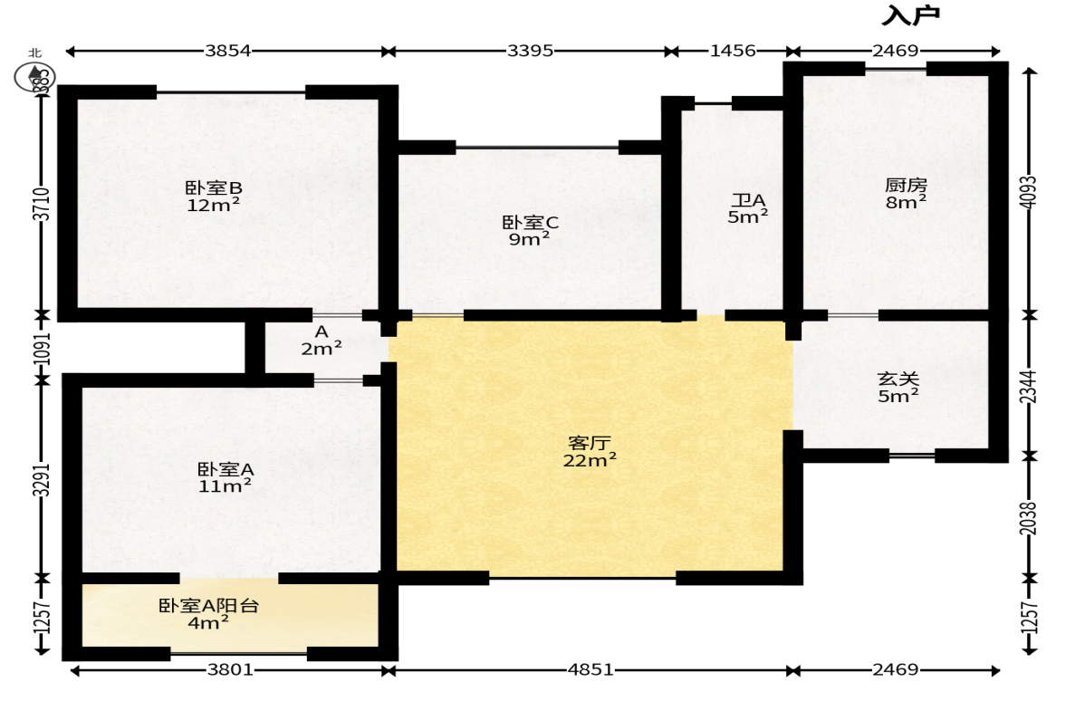谷山庭院  3室2厅1卫   69.80万户型图