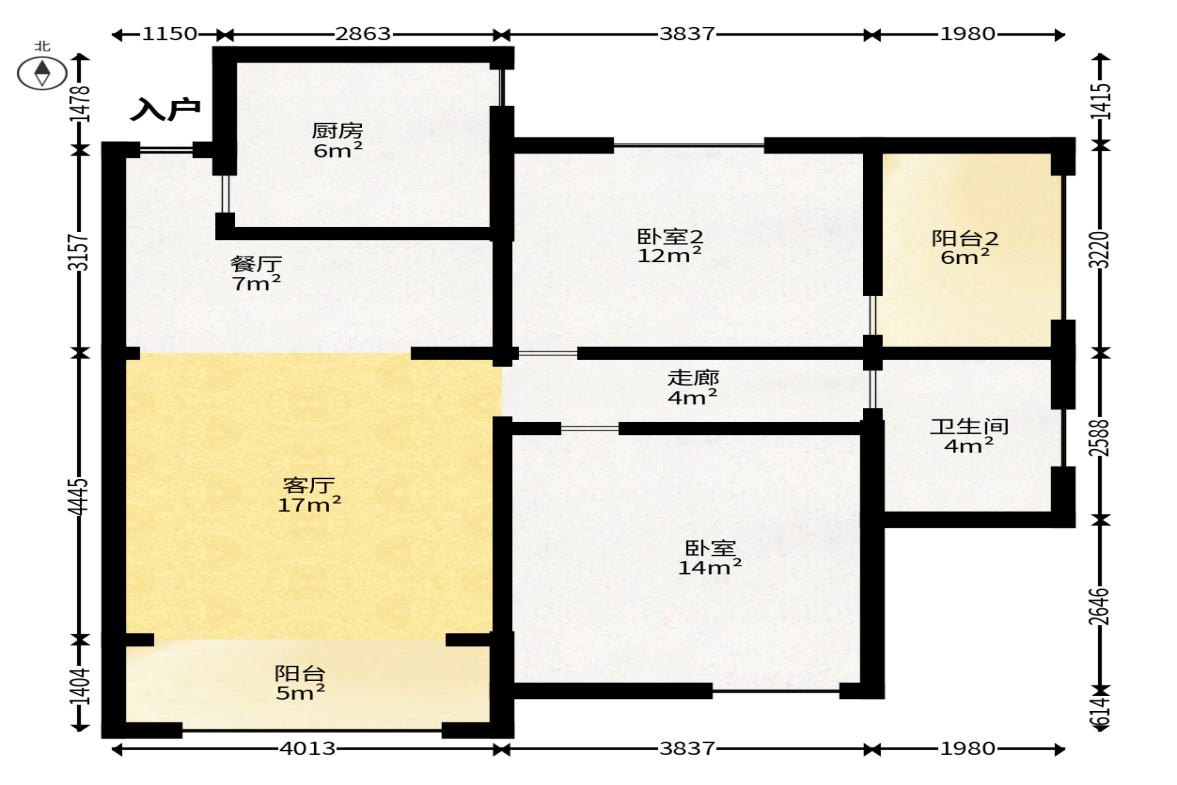 辉煌国际城二期  3室2厅1卫   82.50万户型图