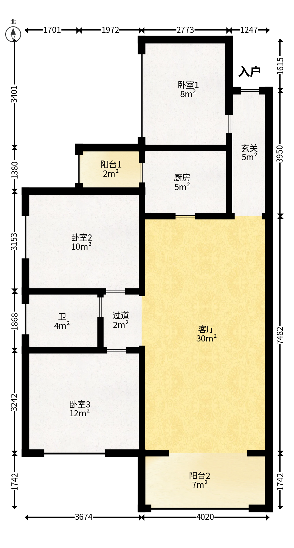润和又一城  3室2厅1卫   65.00万户型图