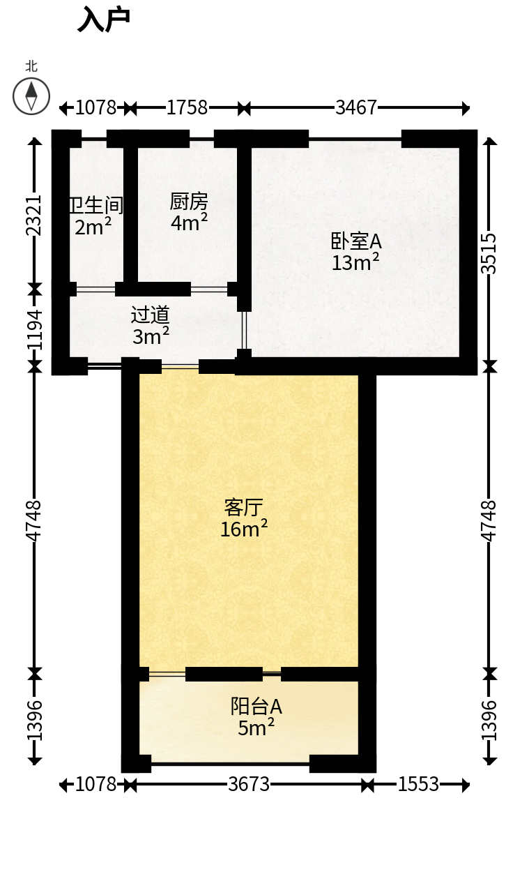 广电南院宿舍（省人民广播电视台宿舍南院）  1室1厅1卫   34.00万户型图