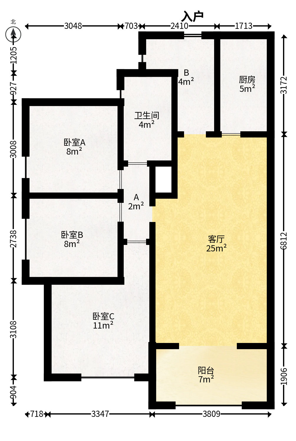 幸福庄园  3室2厅1卫   52.80万户型图