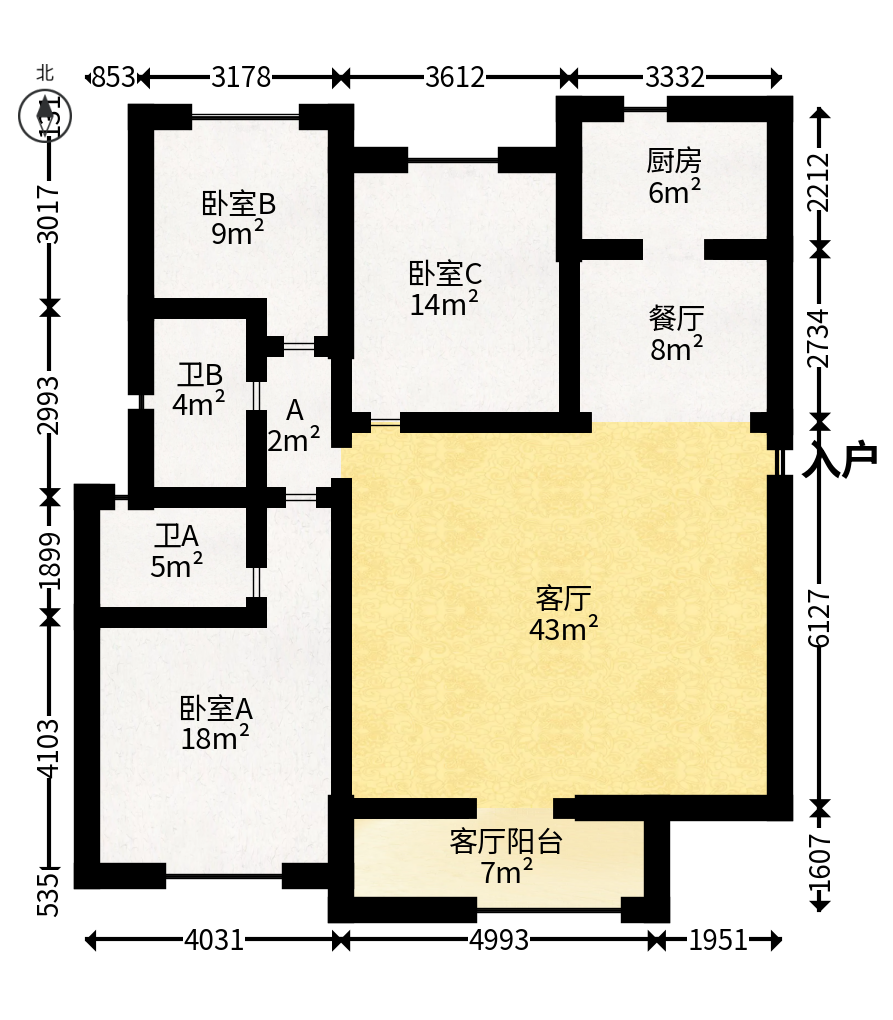 龙湖铂金中心（龙湖春江郦城）  3室2厅2卫   225.00万户型图