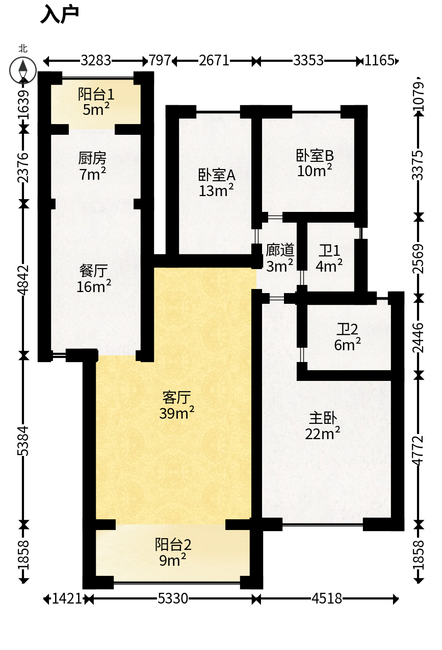 锑都家园  3室2厅2卫   62.80万户型图