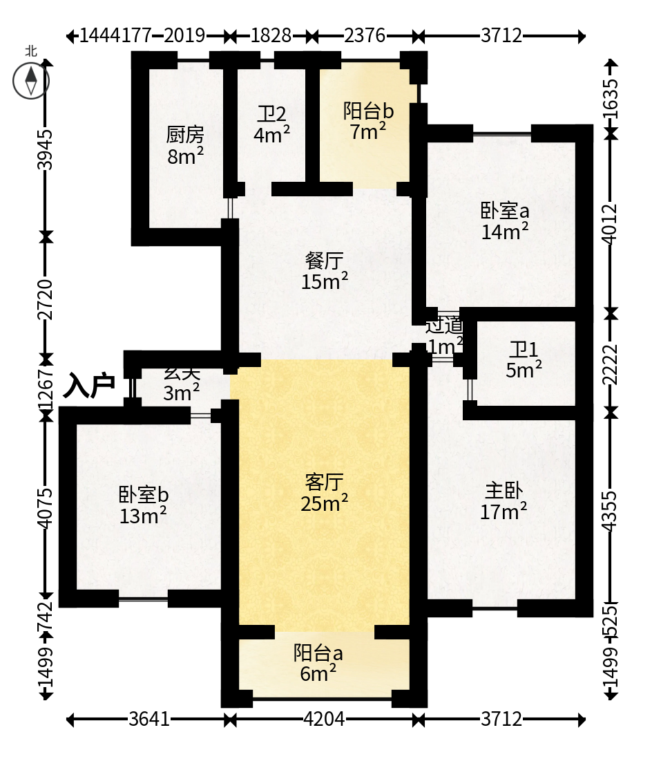 百合湖滨花园  4室2厅2卫   68.00万户型图