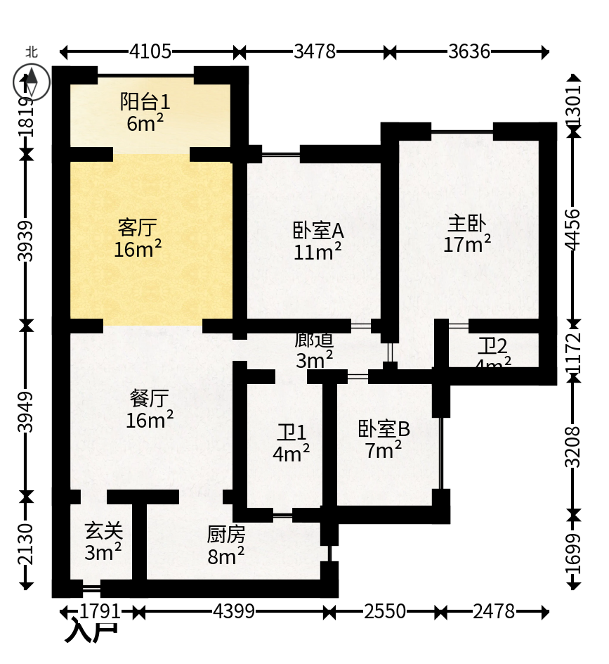 江山帝景雅典  3室2厅2卫   130.00万户型图