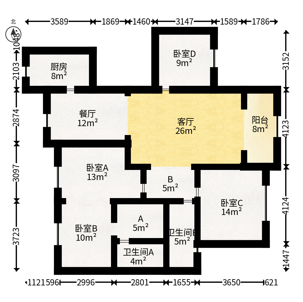五矿万境蓝山  1室2厅2卫   208.00万户型图