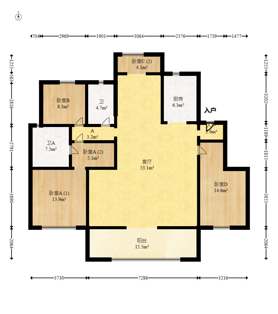 绿地麓湖郡  3室2厅2卫   190.00万户型图