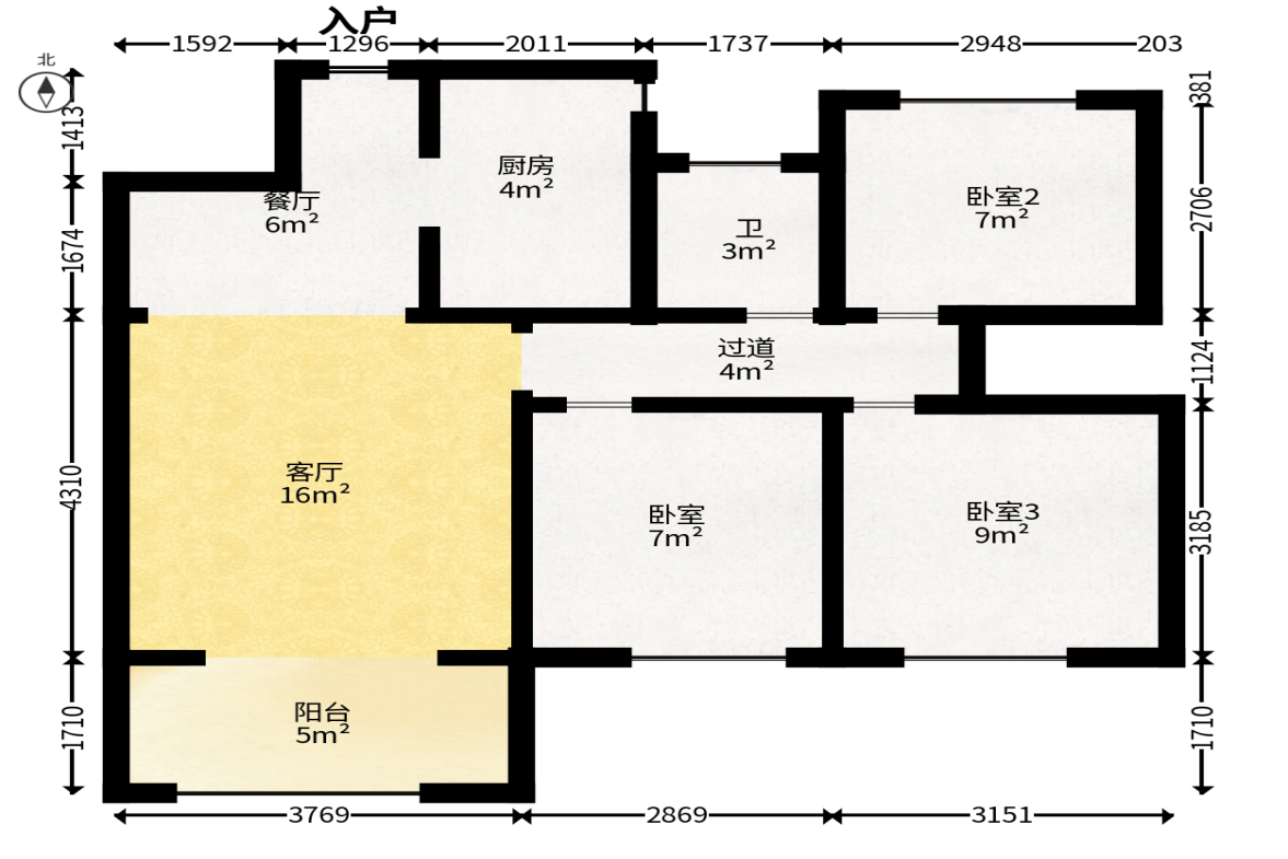 金鹰玖珑山  3室2厅1卫   72.80万户型图