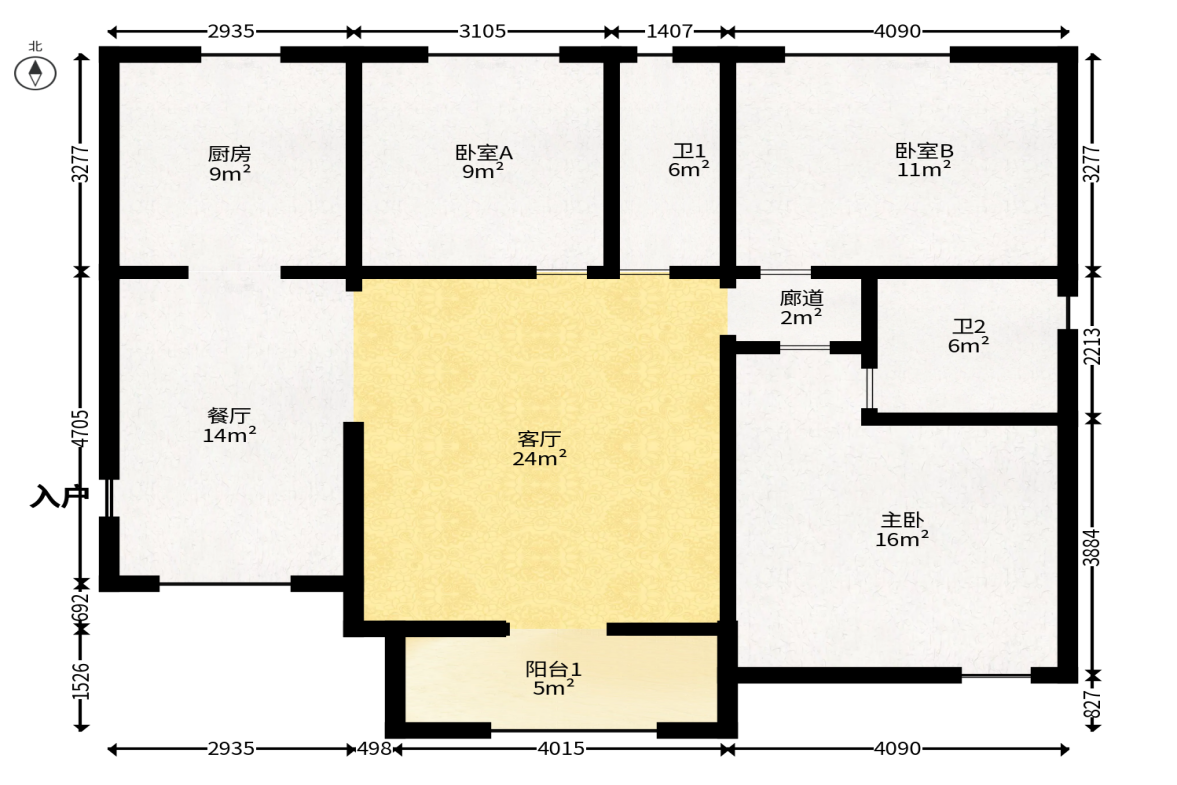 江山帝景哈佛  3室2厅2卫   100.00万户型图