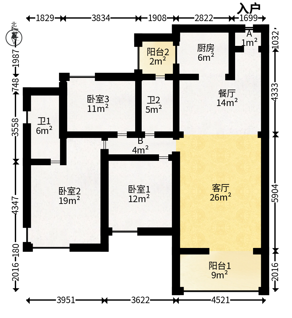 新城新世界一二三期  3室2厅2卫   130.00万户型图
