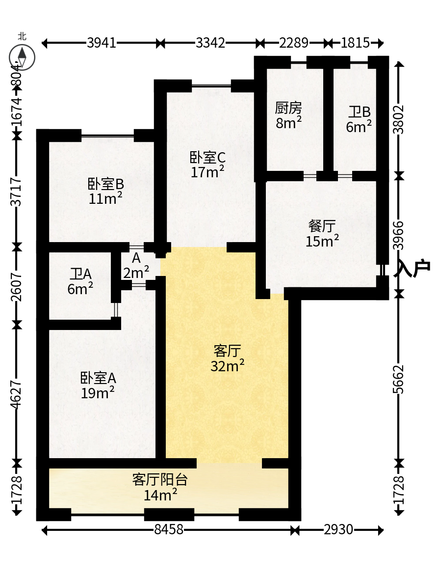 八方小区C区  3室2厅2卫    468.0万户型图