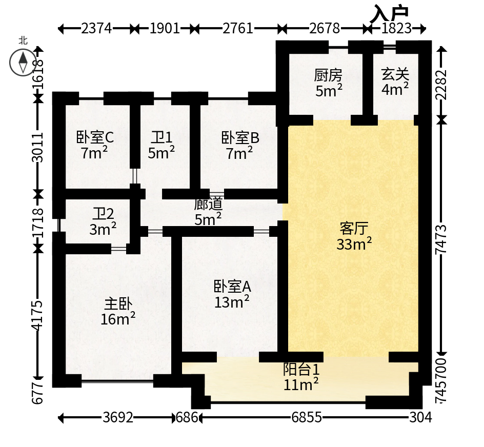 汉高学士府  4室2厅2卫   100.00万户型图