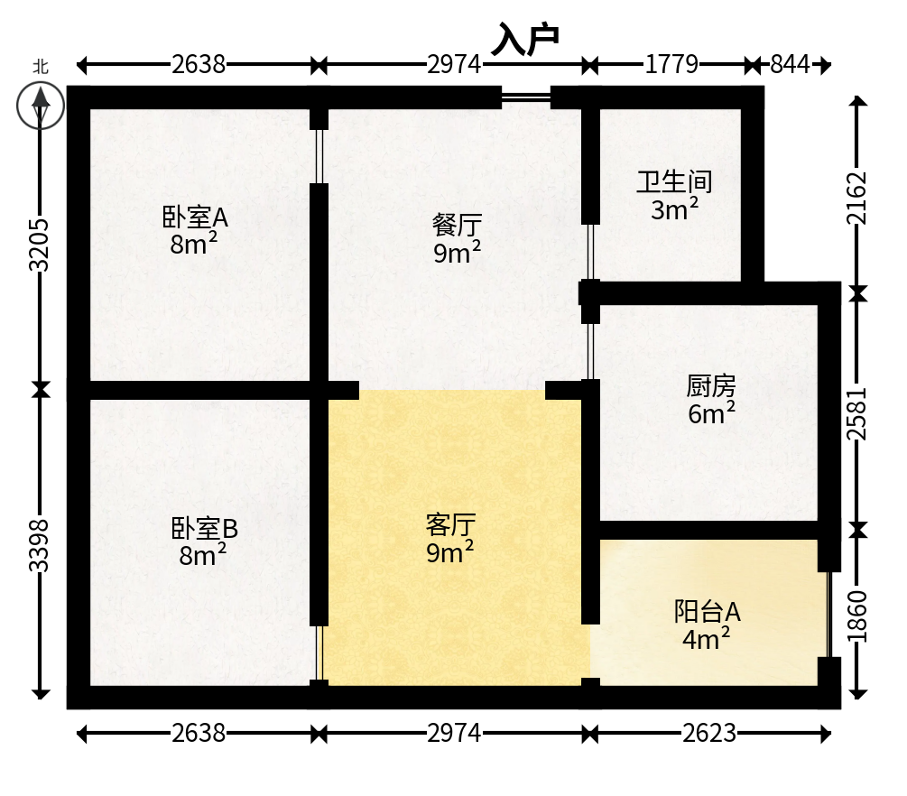 摩天一号  2室1厅1卫   53.80万户型图