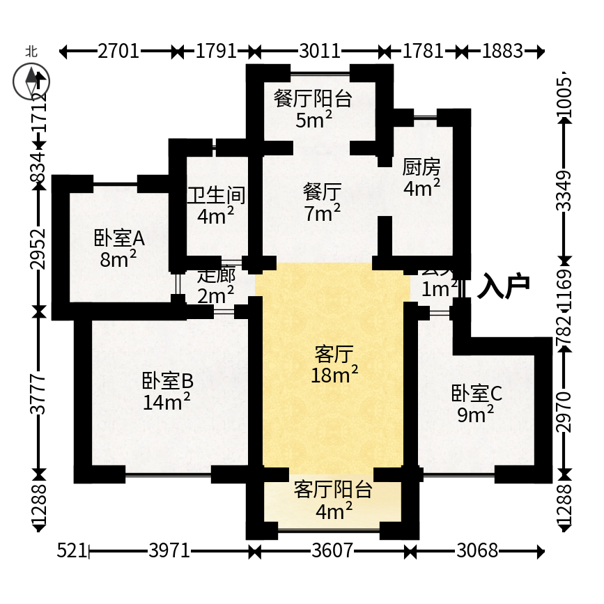 中海新城熙岸（中信新城五期）  3室2厅1卫   93.80万户型图