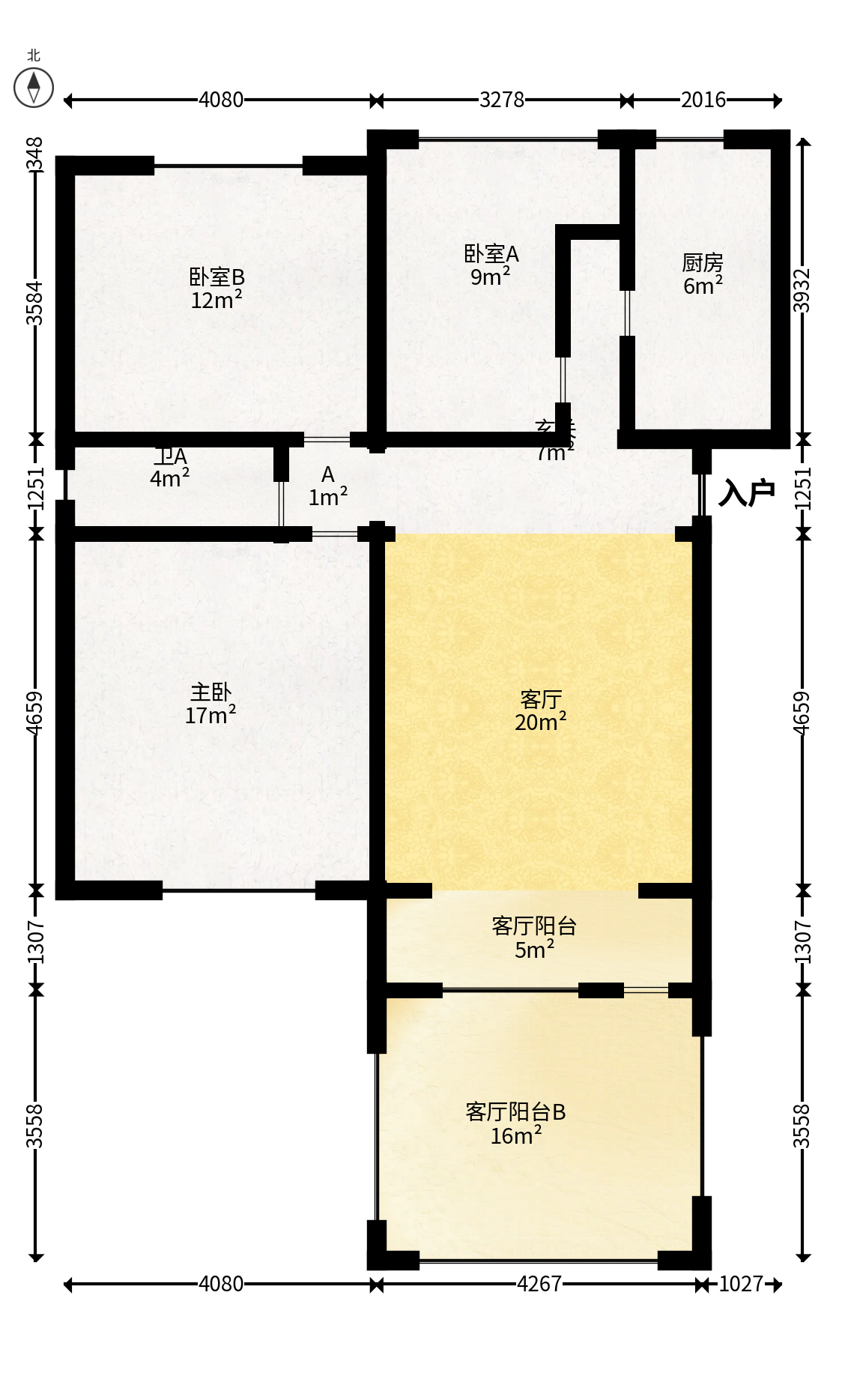 香海西岸  3室1厅1卫   78.00万户型图