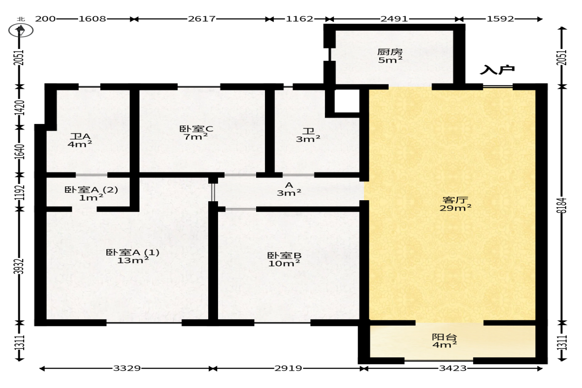 中海梅溪湖壹号  3室2厅2卫   164.00万户型图