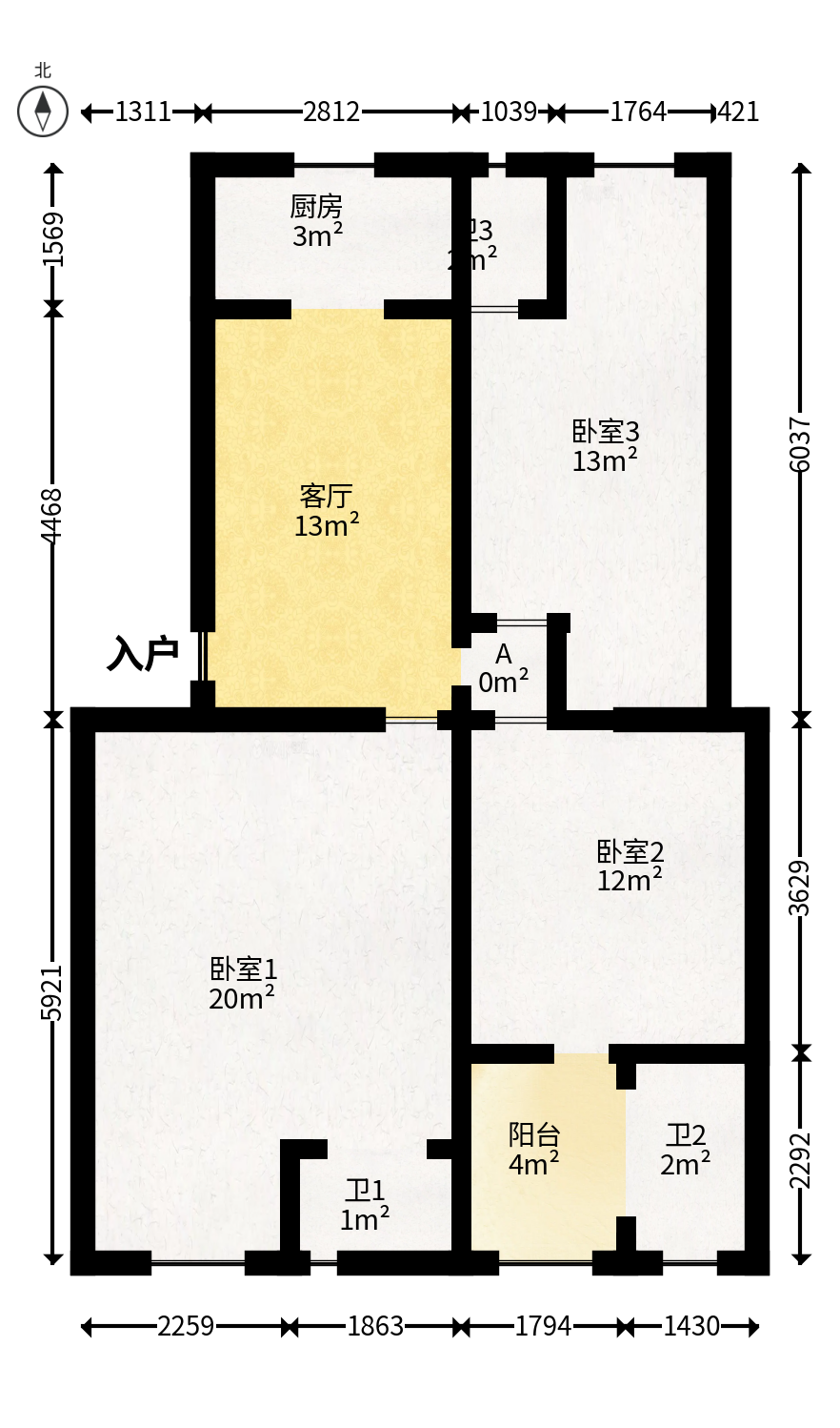 路桥宿舍  3室1厅1卫   69.80万户型图
