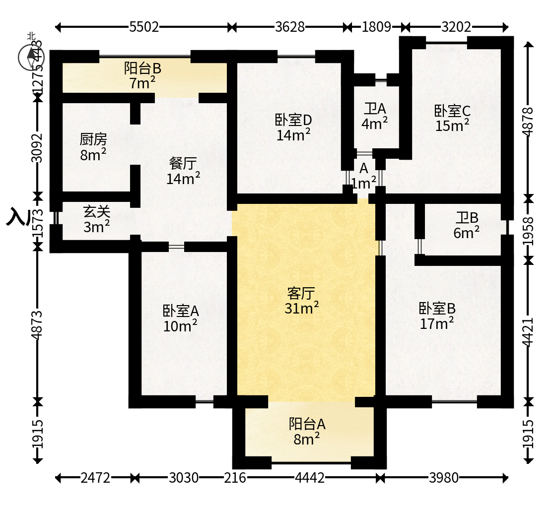 藏珑湖上国际花园  1室2厅2卫   148.00万户型图