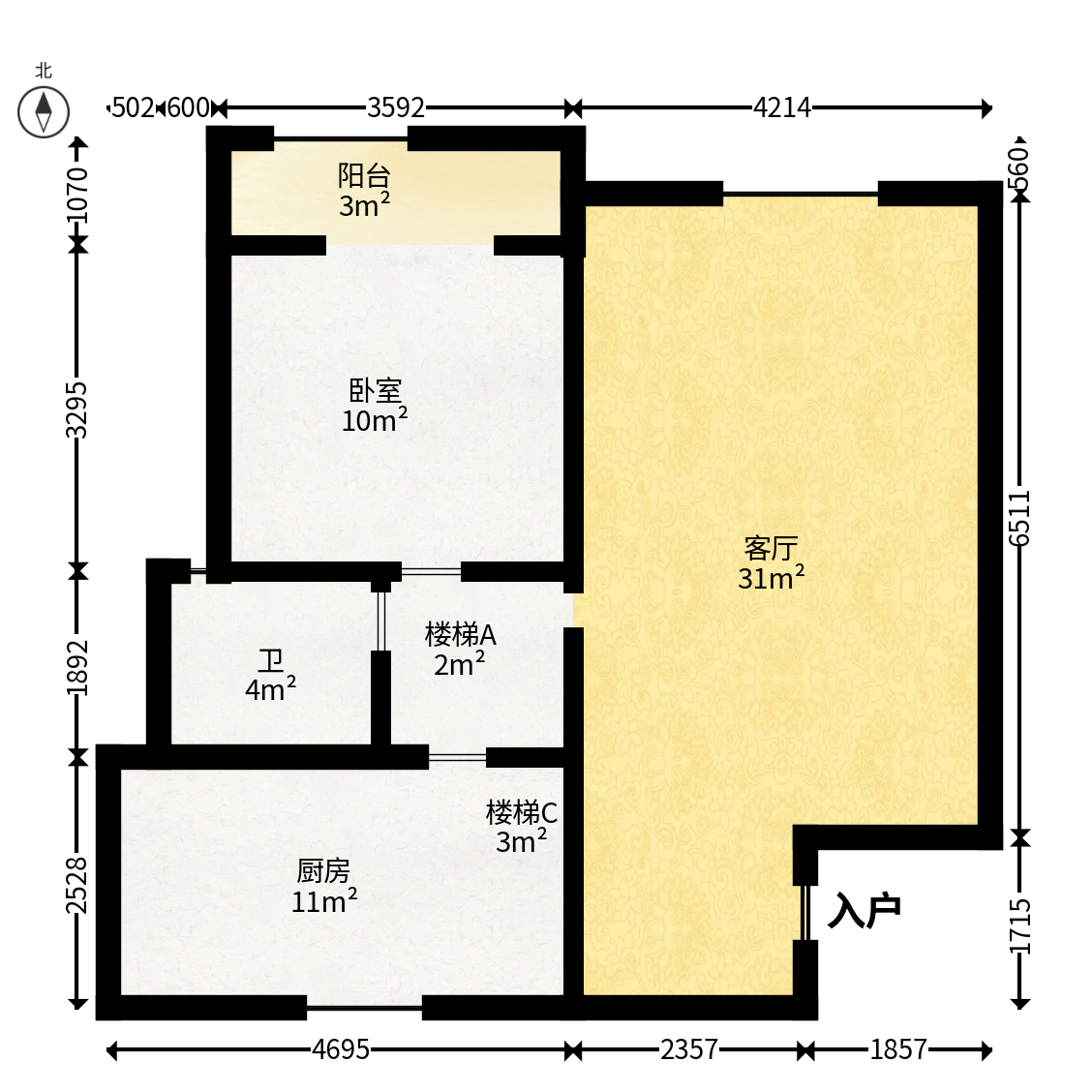 楚天家园  3室2厅2卫   71.80万户型图