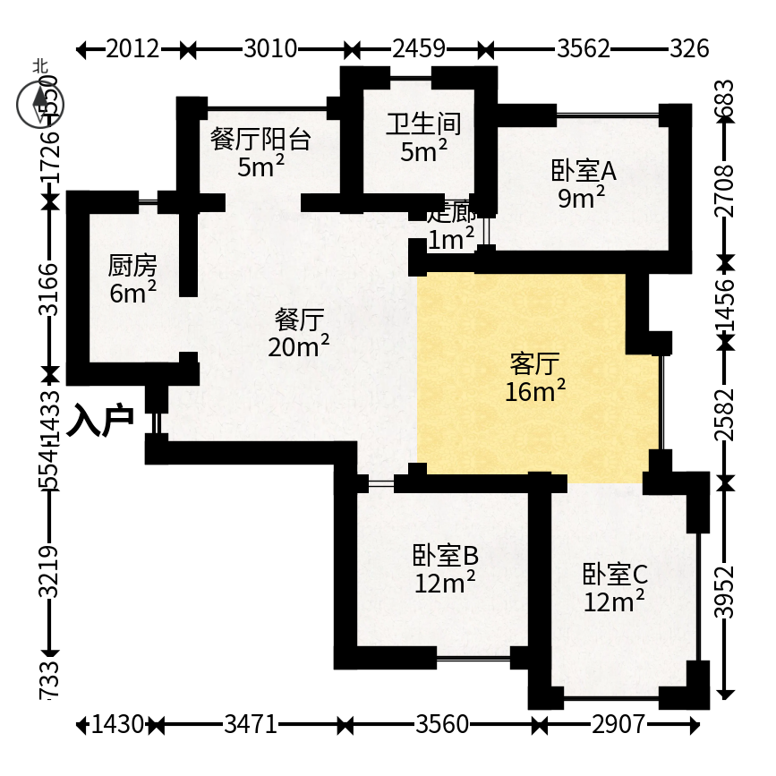 中信文化广场（中信新城二期）  3室1厅1卫   73.80万户型图