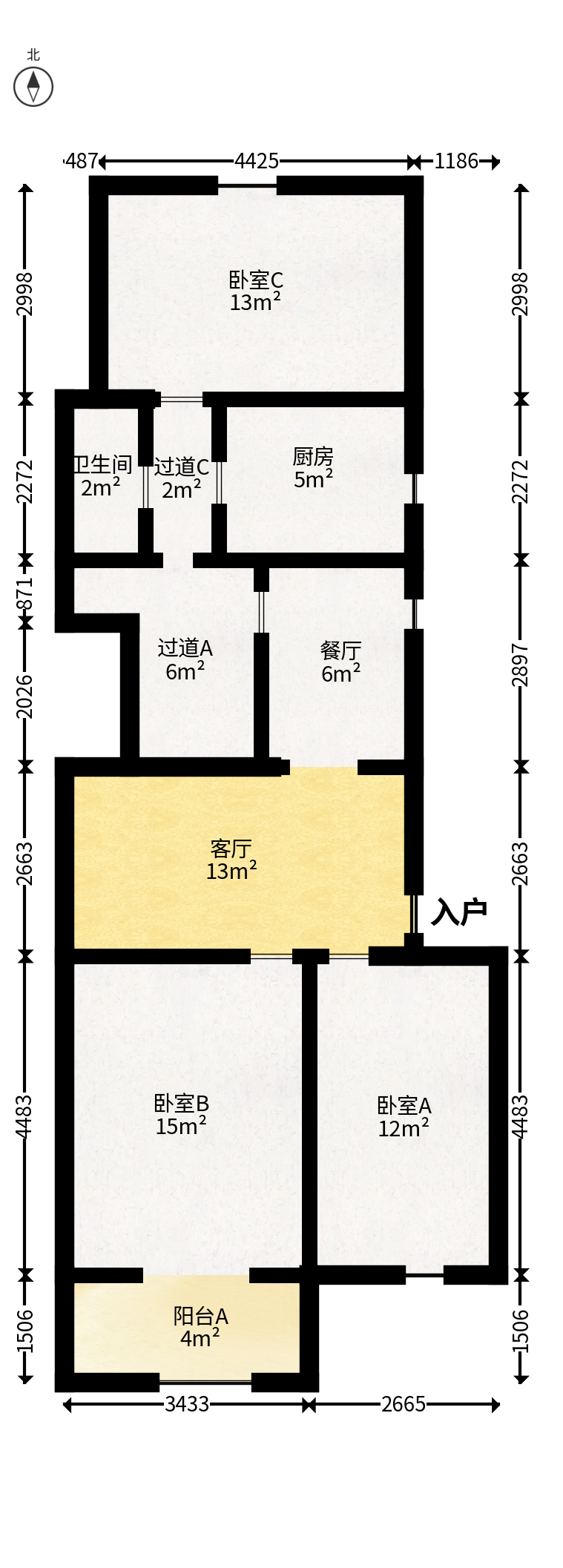 金科园  3室2厅1卫   61.00万户型图
