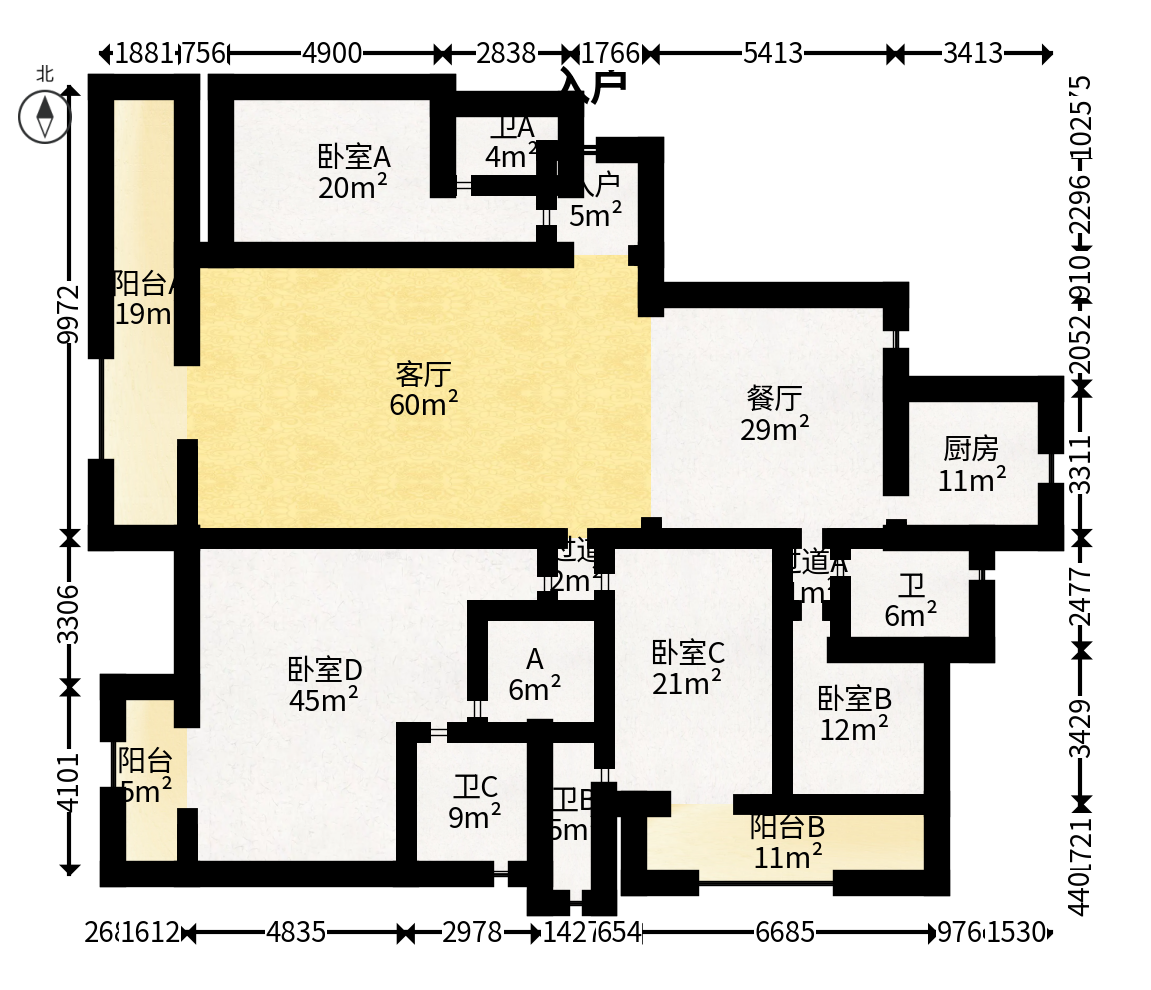 天际藏玉  5室2厅3卫    418.0万户型图
