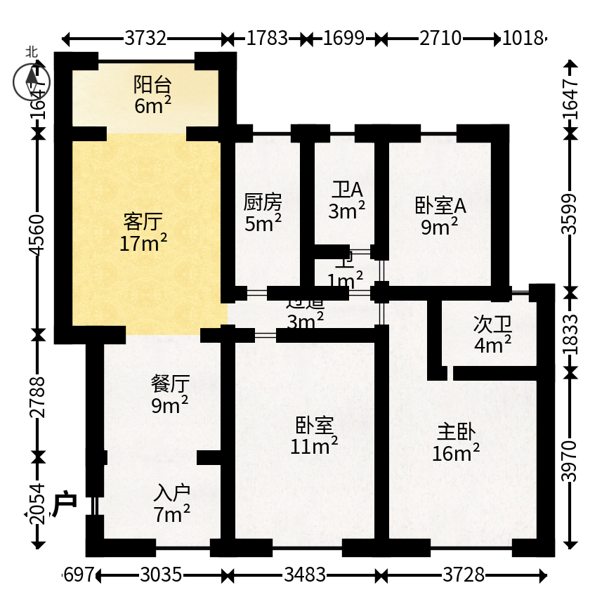 蝴蝶谷  3室2厅2卫   86.80万户型图